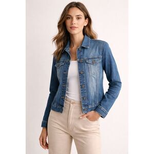 Massimo Dutti Womens Denim Jacket Blue Cotton Button Front Size S